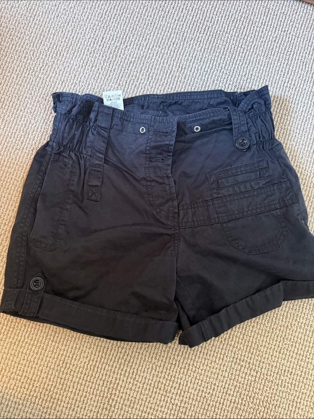 See By Chloe Black Paperbag Waist Rolled-Hem Shorts